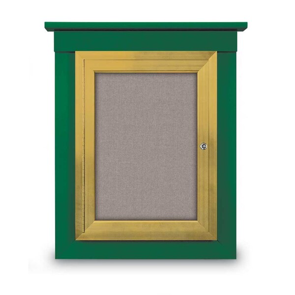 60"x48" 2-Door Enclosed Letterboard, Header, Green Vinyl/Lt Oak